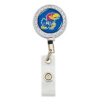 Kansas Jayhawks Crystal Retractable ID Badge Reel with Belt Clip c
