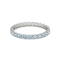 Aquamarine Round 2.50 MM Eternity 925 Sterling Silver Women Stackable Wedding Ring Jewelry