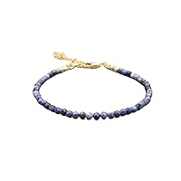 Natural Blue Sapphire 3.5mm Round Shape Faceted Cut Gemstone Beads 7 Inch Adjustable Gold Plated Clasp Bracelet For Men, Women. Natural Gemstone Stacking Bracelet. | Lcbr_01674