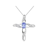 Rylos Necklaces for Women Sterling Silver 925 Cross Necklace with Gemstone & Diamonds Pendant with 18