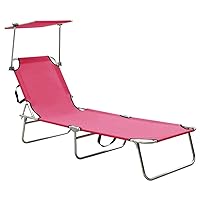vidaXL Folding Sun Lounger with Adjustable Canopy - Portable, Comfortable and Durable - Magento Pink, Powder-Coated Steel Frame, Fabric (100% Polyester) 74.4