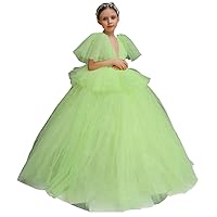 Girl's Puff Sleeves Flower Girl Dresses Tulle Layers First Communion Dresses