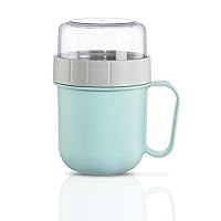 Cereal Cup 2 Go, 500 + 200 ml (2 Compartments, Cereal Cup for e.g. Yogurt, Milk, Extra Topper for Cereal, Fruit, Cornflakes, etc., Leak-proof To Go Mug, Dishwasher Safe) Pastel Blue / Grey