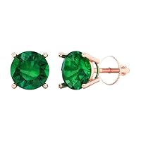 2.9ct Round Cut Solitaire Simulated Green Emerald Unisex Pair of Stud Earrings 14k Rose Gold Screw Back conflict free Jewelry