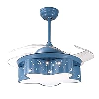 Ceiling Fan with Lights Ceiling Light with Fan Remote Control Retractable Blades 3 Color Lighting 6 Speed Chandelier Light for Children's Room, Living Room, Bedroom/Blue/40 * 40Cm