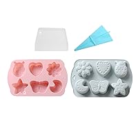 Pack of 2 Stars Heart Moon for DIY Cupcake Cake Topper Decor Gum Paste Mould Dessert Fondant Pudding Jelly Shots Crystal Handmade Candy Ice, with Pastry Bag and Scraper