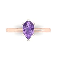 Clara Pucci 1.05 ct Pear Cut Solitaire Genuine Simulated Alexandrite 6-Prong Stunning Classic Statement Ring 14k Rose Gold for Women