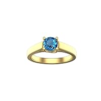 1 CTW Natural Round Shape London Blue Topaz Ring In 14k Solid Gold Stone Size 5.5MM Blue Topaz Ring