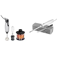 Hamilton Beach 4-in-1 Electric Immersion Hand Blender with Handheld Blending Stick & Electric Knife Set with Reciprocating Serrated Blades, Storage Case, Fork - For Carving Meats, Bread, Foam, More