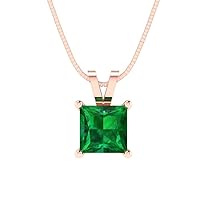 Clara Pucci 1.50 ct Princess Cut Genuine Simulated Emerald Solitaire Pendant Necklace With 18
