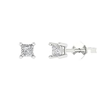 0.50 ct Brilliant Princess Cut Solitaire VVS1 Moissanite Pair of Stud Earrings Solid 18K White Gold Butterfly Push Back