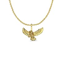 14K Yellow Gold Owl Pendant 15mmX20mm with 16 Inch To 22 Inch 1.2MM Width 14K Yellow Gold Side DC Rolo Cable Chain Necklace