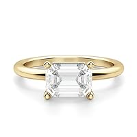 Generic Emerald Cut Moissanite Engagement Ring, 1.0 CT, Twisted Shank Hidden Halo Design, Promise Gift for Her