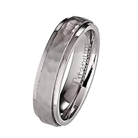 Custom Engraved 5mm or 7mm Hammered Titanium Wedding Ring Recessed Edges Band
