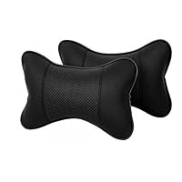 WEISIPU 2 Pack Adjustable PU Leather Car Headrest Pillows - Breathable Neck Support for Driving Seat - Cute Design - Pain Relief for Travel