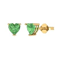 1.1ct Heart Cut Solitaire unique Fine Earrings Green Simulated Diamond Anniversary Stud Earrings 14k Yellow Gold Push Back