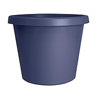 16 Inch Round Prima Planter - Plastic Plant Pot with Rolled Rim for Indoor Outdoor Plants Flowers Herbs, Twilight Blue