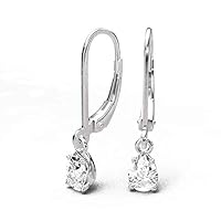 Crecida 2.00 Carat (ctw) 14 K White Gold Pear Shaped Lab-Grown White Diamond Lever back Earring with VS1-VS2-GH