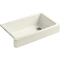 KOHLER K-6488-96 Whitehaven Farmhouse Self-Trimming Apron Front Single Basin Kitchen Sink with Short Apron, Biscuit