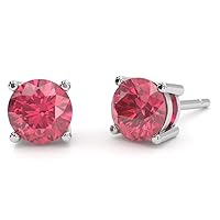 Pink Tourmaline 5mm Round Stud Earrings in 14k White Gold