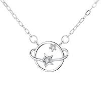 s925 Sterling Silver Fantasy Planet Necklace Cosmic Clavicle Chain - Ladies Girls Necklaces