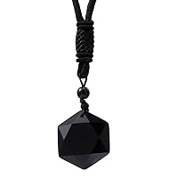 Generic Black Obsidian Pendant Necklace Mens Womens Crystal Hexagram Star Amulet Stones Reiki Necklace for Meditation Protection, Crystal
