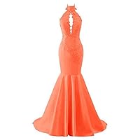 Women's Long Mermaid Prom Dress Strapless Sequins Evening Gowns Orange