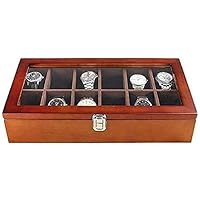 12 Slots Watches Box Wooden Storage Box with Glass Lock and Gift Packaging Cases