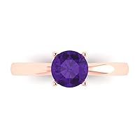 1.1 ct Round Cut Solitaire Purple Amethyst Classic Anniversary Promise Engagement ring In 18K Rose Gold for Women