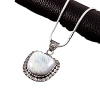 Handmade 925 Sterling Silver Pretty Blue Larimar Gemstone Pendant With Chain Jewelry