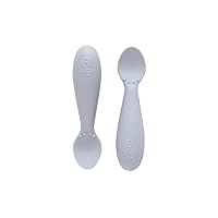 ezpz Tiny Spoon (2 Pack in Pewter) - 100% Silicone Baby Spoon for Baby Led Weaning + Purees - 6 months + - Designed by a Pediatric Feeding Specialist - Baby Essentials & Baby Gifts