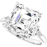 Moissanite Star 5 CT Asscher Colorless Moissanite Engagement Ring, Wedding Bridal Ring, Eternity Sterling Silver Solid Diamond Solitaire 4-Prong Anniversary Promise Rings