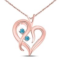 14k Rose Gold Plated Alloy Alloy 0.15 Ct Blue Topaz Heart Necklace Pendant