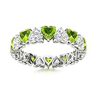 Peridot Heart-Shape Full Eternity Band Ring | Sterling Silver 925 With Rhodium Plated | Heart Shape Eternity Ring For Womans And Girls Wear Everyday