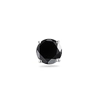5.01 Cts AA Genuine Round Brilliant Black Diamond Men's Stud Earring in Platinum (Screwback Posts)- (Diamond Appraisal Included)
