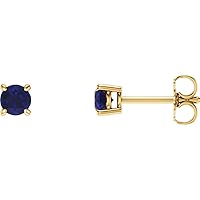 14k Yellow Gold Round Lab Created Blue sapphire 4mm Friction Back 4 prong Polished Lab grown Blue sa Jewelry Gifts for Women