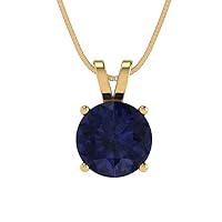 Clara Pucci 1.45ct Round Cut Simulated Cubic Zirconia Blue Sapphire Gem Solitaire Pendant With 16