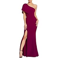 Women's Mermaid Formal Evening Dress with Bow Elegant Bodycon One Shoulder Party Wear Gown with Slit