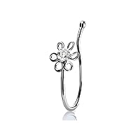 925 Sterling Silver Faux Fake Nose Hugger Clicker Clip On Non Piercing Ring Hoop Flower, E4362