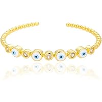 Gold Crystal Evil Eye Open Cuff Bangle for Women, Colorful Beaded Bracelet, Fashion Christmas Jewelry Gift (P-0391)