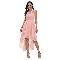 Women's Sleeveless Halter Floral Lace Cocktail Party Dress High Low A-Line Bridesmaid Dress