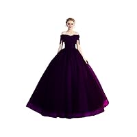 Women's Beaded Quinceanera Dresses A line Off Shoulder Prom Gown with Lace Flower