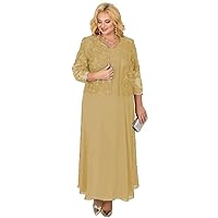 Plus Size Lace Mother of The Bride Dresses with Sleeves Tea Length Wedding Guest Evening Dress MT017