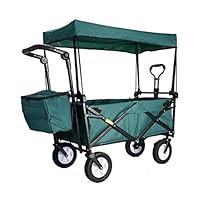 Folding Garden Trolley Cart with Canopy Heavy Duty Wagon Children's Luggage Cart Portable Shopping Cart for Outdoor Camping Push-Pull Cart, Load: 80kg