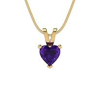 Clara Pucci 0.5 ct Heart Cut Genuine Natural Purple Amethyst Solitaire Pendant Necklace With 16