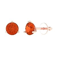 1.9ct Round Cut Solitaire Genuine Red Unisex 3 prong Stud Martini Earrings 14k Rose Gold Screw Back conflict free Jewelry