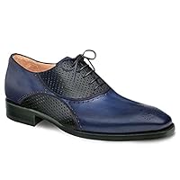 Handmade Men's Oxford Shoes in Blue Classic Style Leather