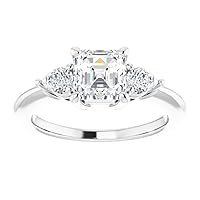 18K Solid White Gold Handmade Engagement Ring 1 CT Asscher Cut Moissanite Diamond Solitaire Wedding/Bridal Ring for Women/Her Bridal Ring