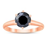1 1/2 Carat Round Black Diamond Solitaire Ring in 14K Rose Gold