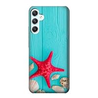 R3428 Aqua Wood Starfish Shell Case Cover for Samsung Galaxy A34 5G